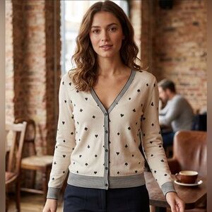 🖤🤍 MINNIE ROSE V NECK PRINT CARDIGAN DECK OF CARDS SWEATER 🤍🖤